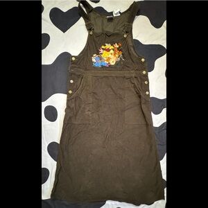The Disney Store Vintage Winnie the Pooh Overall Forest Green Dress Embroidered